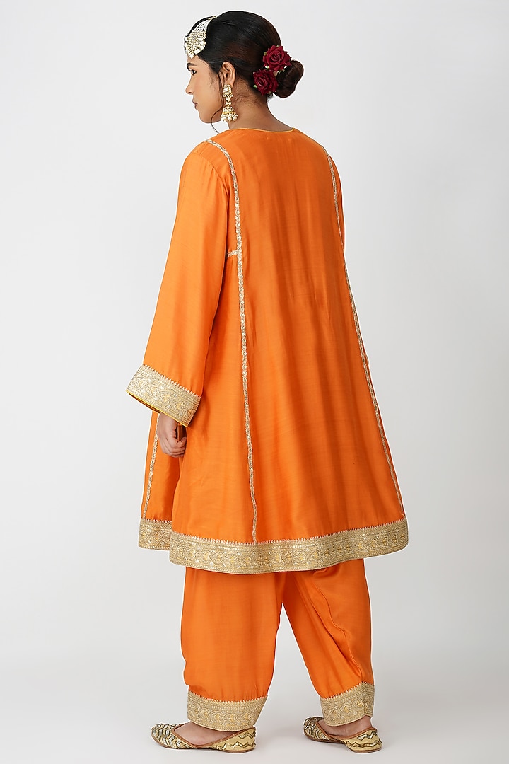 Orange Banarsi Silk Embroidered Kurta Set by Kovet at Pernia's Pop Up Shop