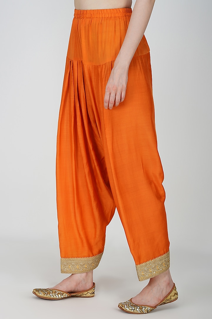 Orange Banarsi Silk Embroidered Kurta Set by Kovet at Pernia's Pop Up Shop