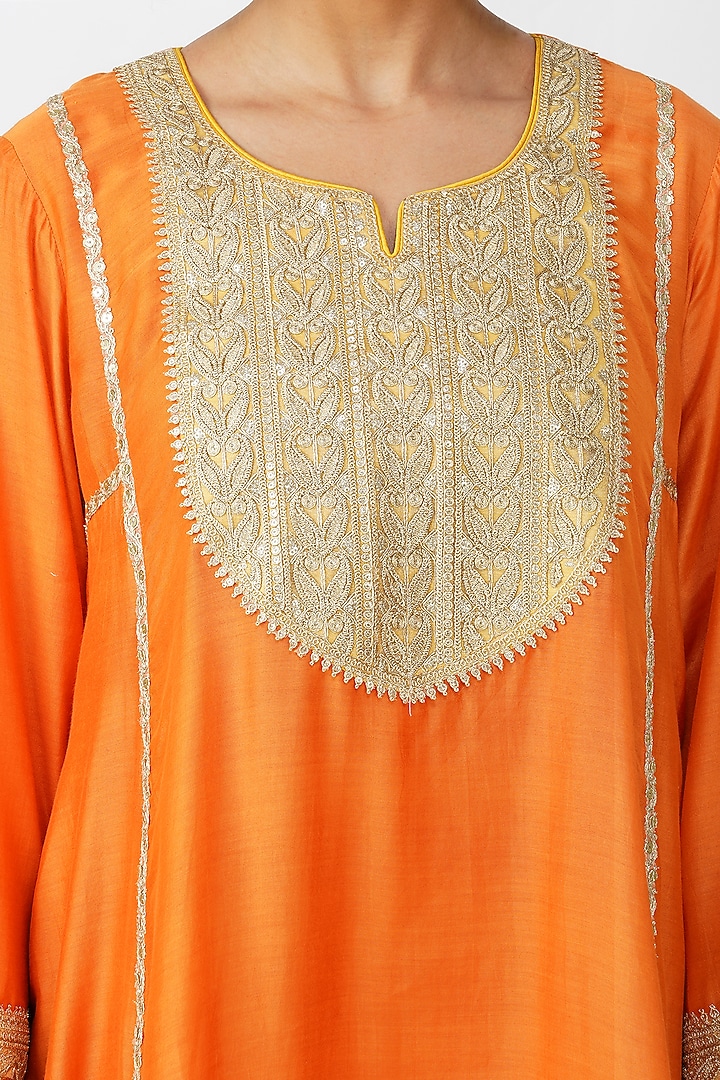 Orange Banarsi Silk Embroidered Kurta Set by Kovet at Pernia's Pop Up Shop
