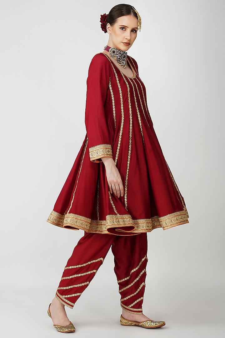 Maroon Banarasi Silk Embroidered Party Wear Anarkali Set by Kovet at Pernia's Pop Up Shop