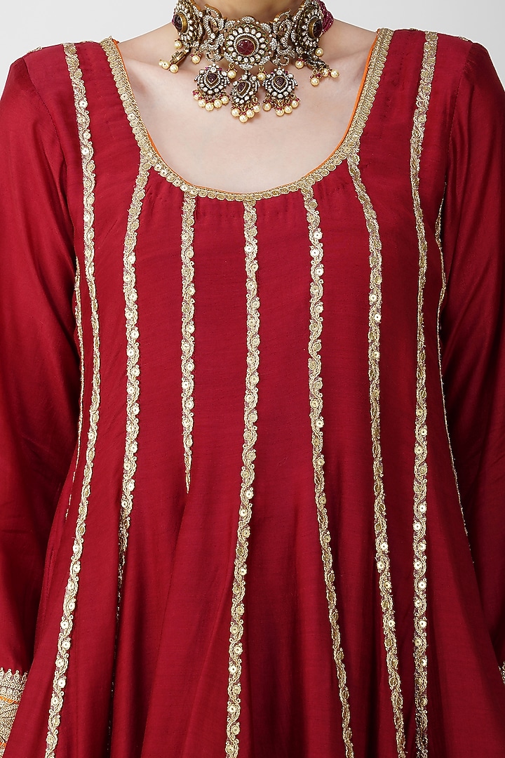 Maroon Banarasi Silk Embroidered Party Wear Anarkali Set by Kovet at Pernia's Pop Up Shop