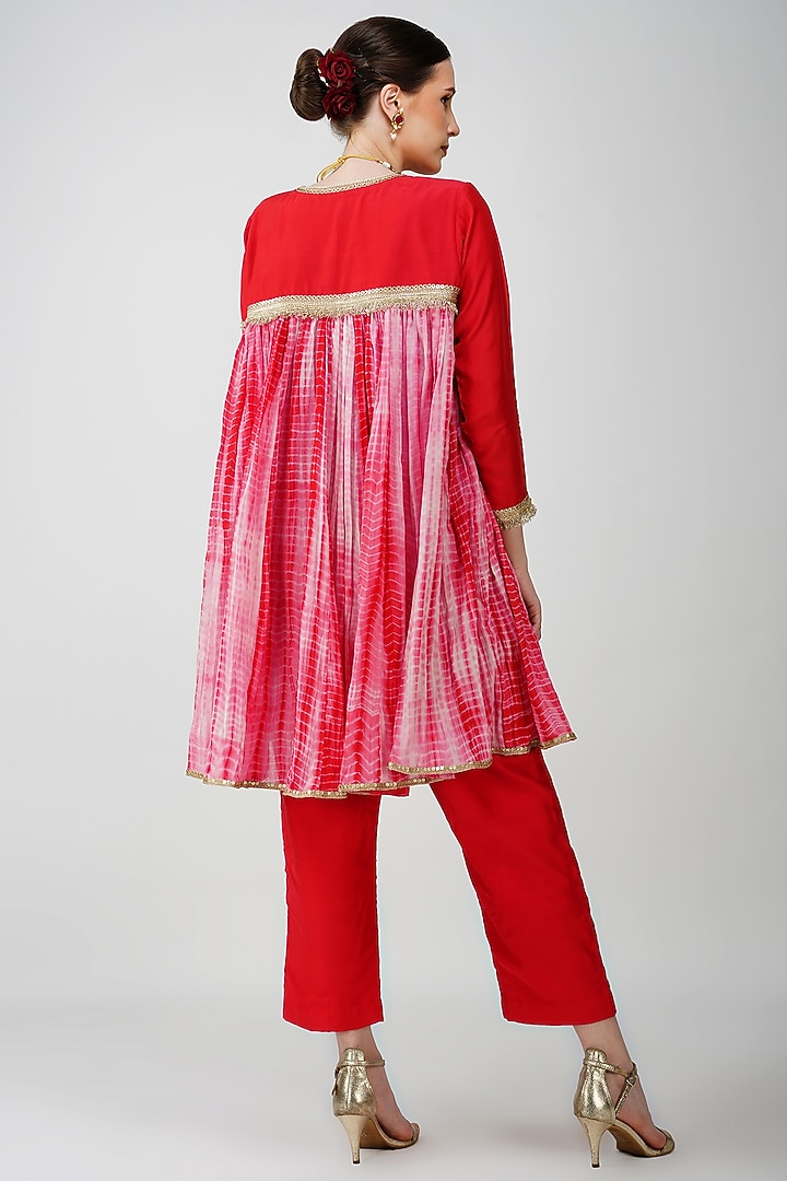 Rust Banarasi Silk Embroidered & Tie-Dyed Kurta Set by Kovet at Pernia's Pop Up Shop
