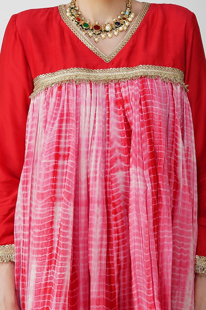 Rust Banarasi Silk Embroidered & Tie-Dyed Kurta Set by Kovet at Pernia's Pop Up Shop