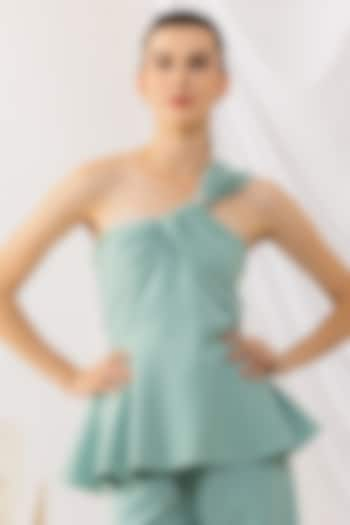 Sea Green Banana Crepe Peplum Top by Kovet at Pernia's Pop Up Shop