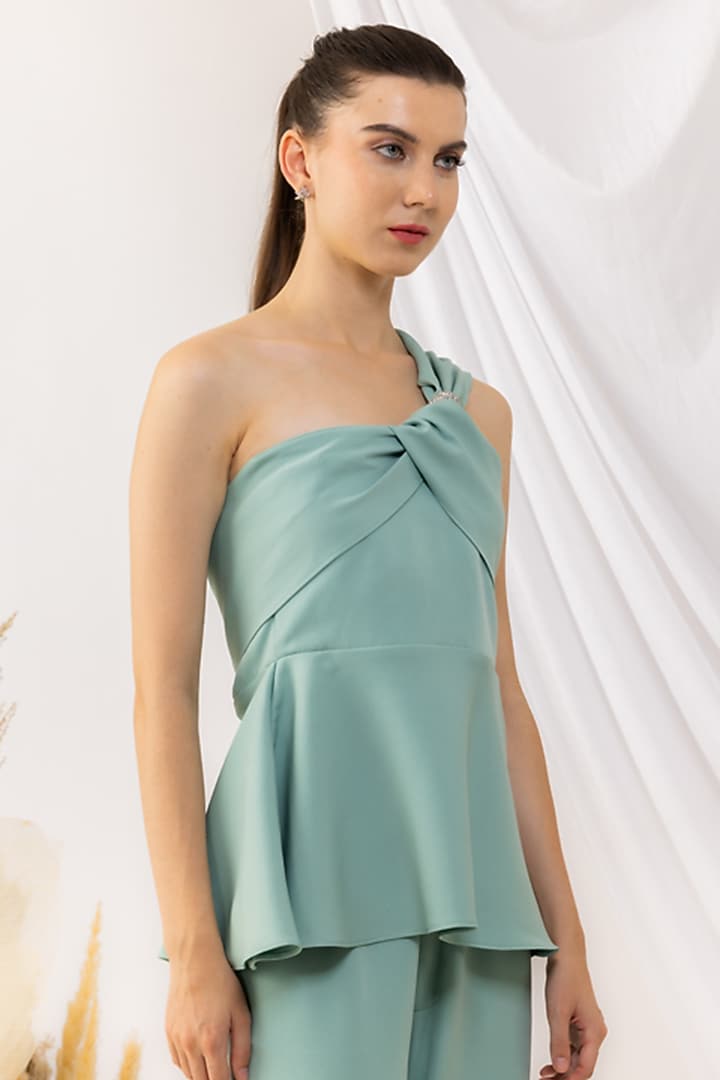 Sea Green Banana Crepe Peplum Top by Kovet at Pernia's Pop Up Shop