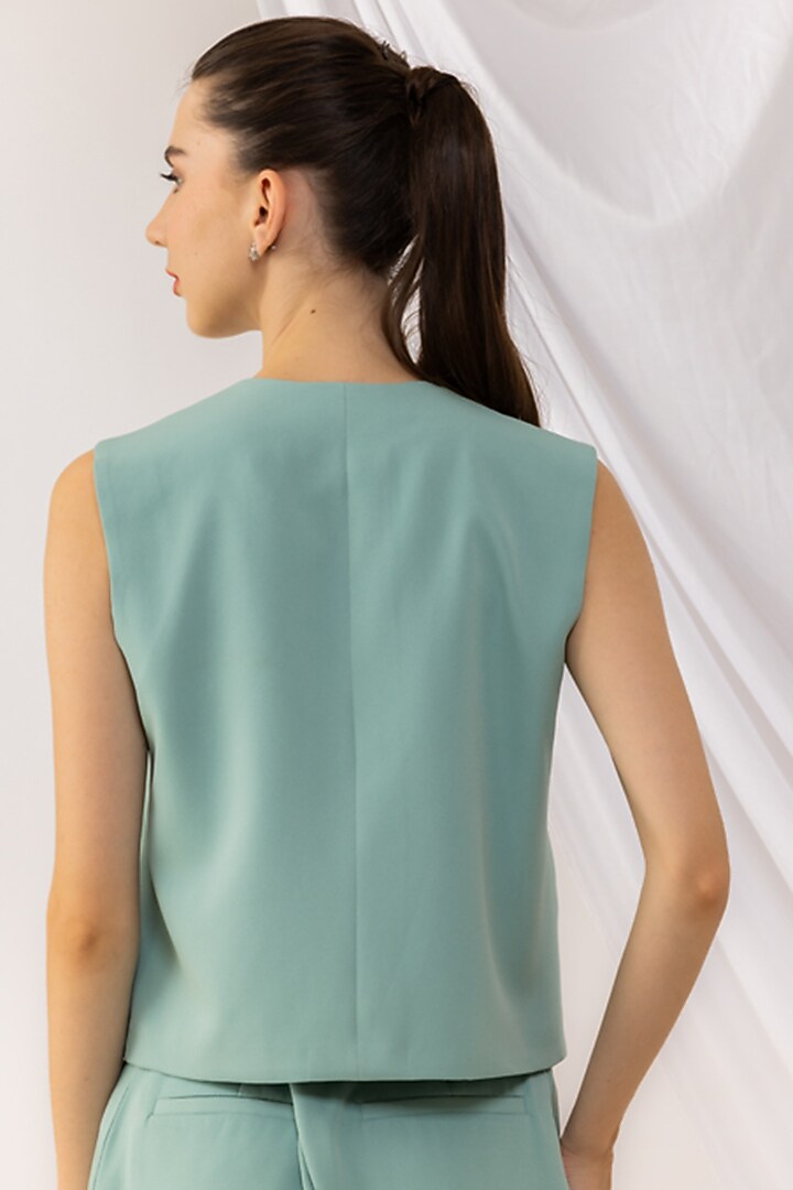 Sea Green Banana Crepe Waistcoat by Kovet at Pernia's Pop Up Shop
