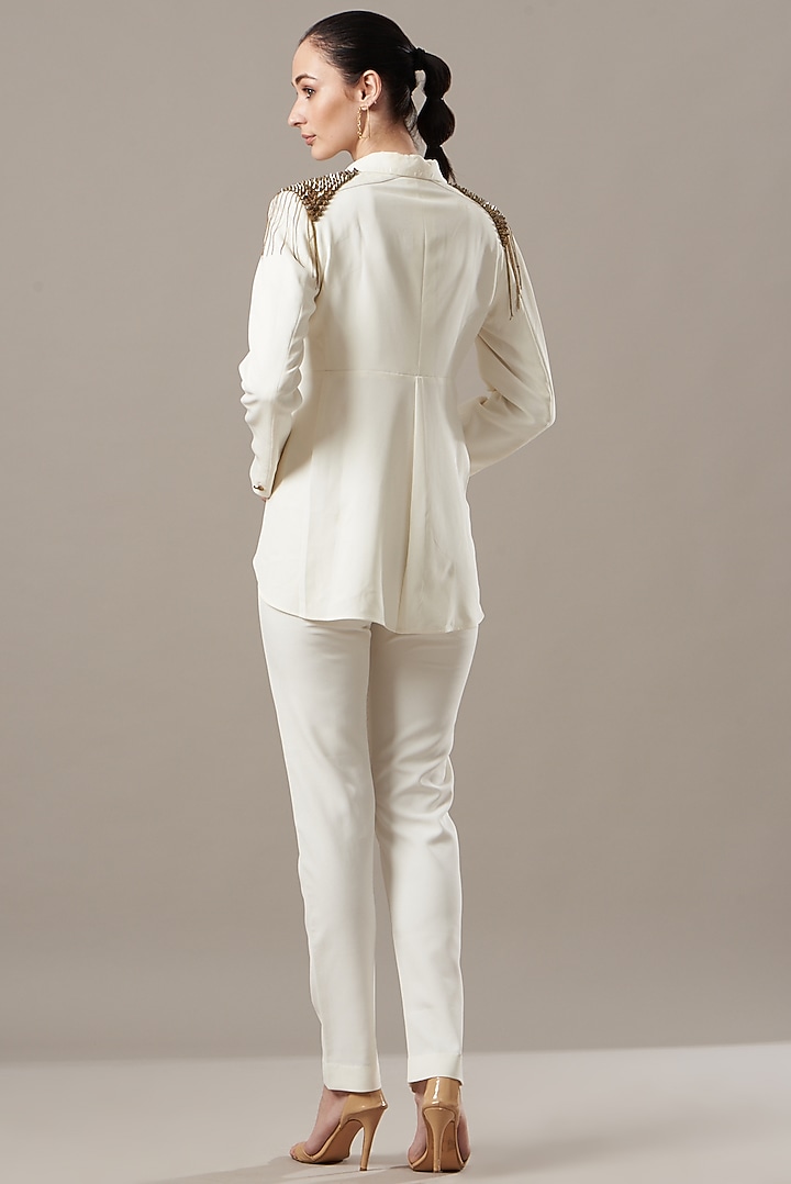 White Embellished Blazer Set by Kovet at Pernia's Pop Up Shop