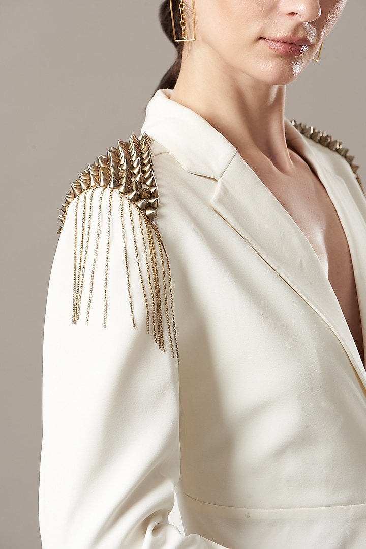 White Embellished Blazer Set by Kovet at Pernia's Pop Up Shop