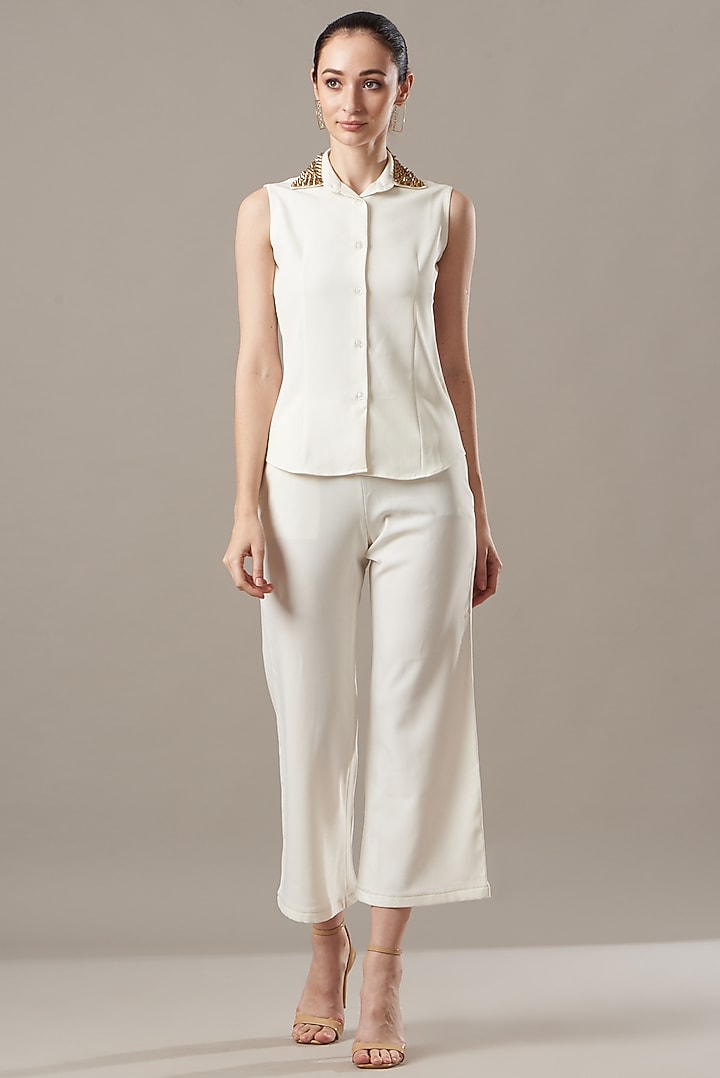 White Banana Crepe Co-Ord Set by Kovet at Pernia's Pop Up Shop