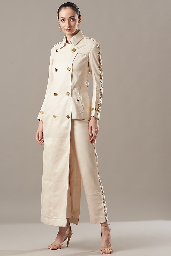 Nude Trench Coat In Suede by Kovet