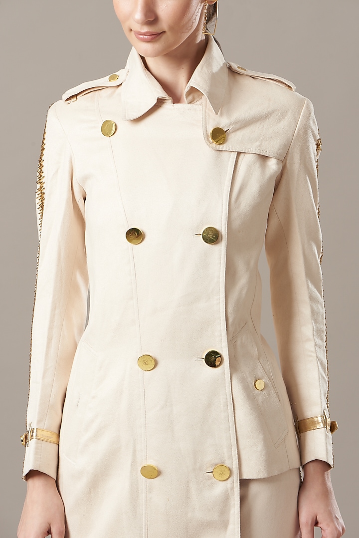 Nude Trench Coat In Suede by Kovet at Pernia's Pop Up Shop