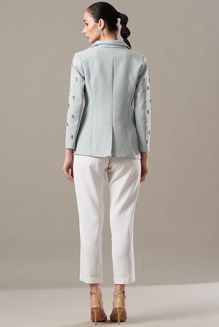Powder Blue Embellished Blazer by Kovet at Pernia's Pop Up Shop