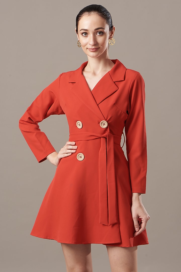 Red Banana Crepe Mini Blazer Summer Dress by Kovet at Pernia's Pop Up Shop