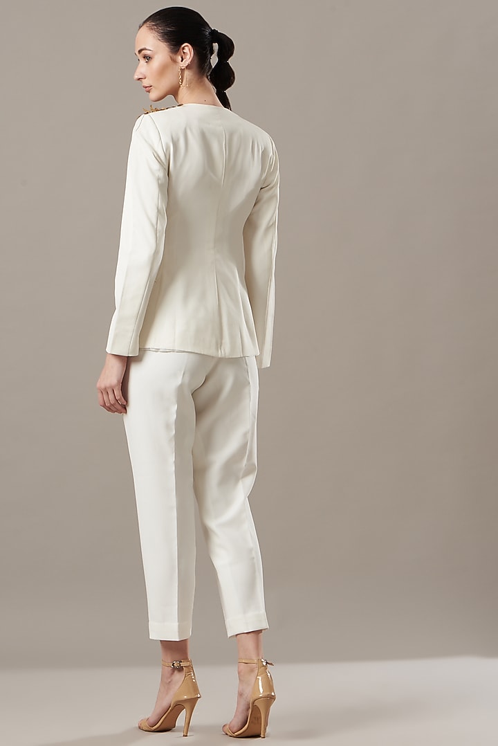 White Embroidered Blazer Set by Kovet at Pernia's Pop Up Shop