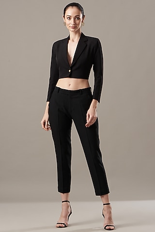 Black Banana Crepe Crop Blazer Set by Kovet