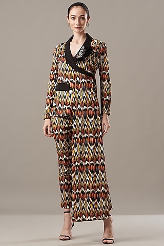 Multi-Colored Printed Blazer Set by Kovet
