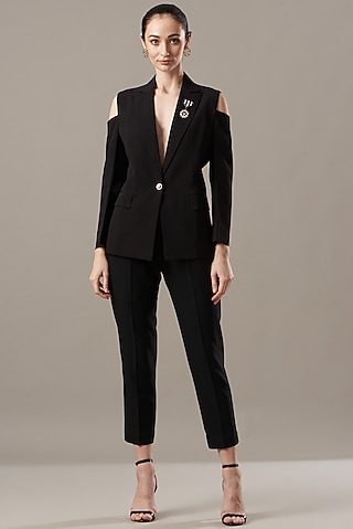 Black Banana Crepe Blazer Set by Kovet