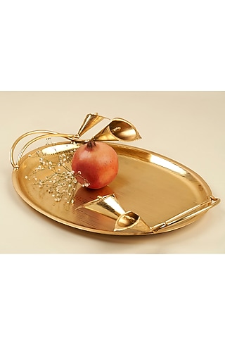 Golden Stainless Steel Oval Tulip Tray by Koyo Studios
