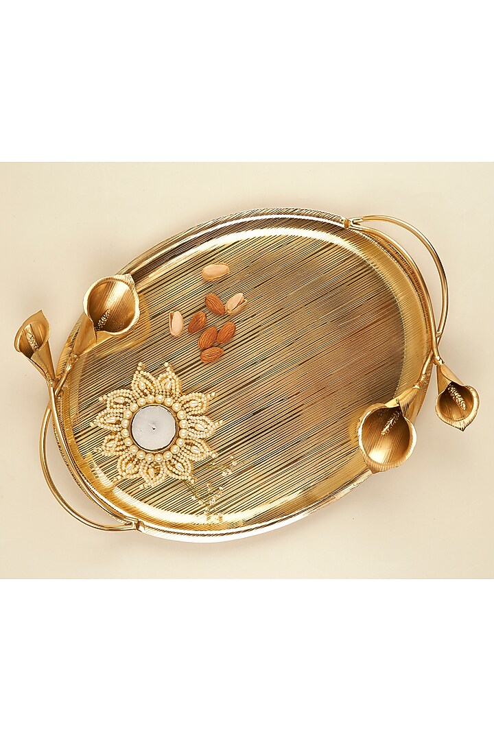 Golden Stainless Steel Oval Tulip Tray by Koyo Studios at Pernia's Pop Up Shop