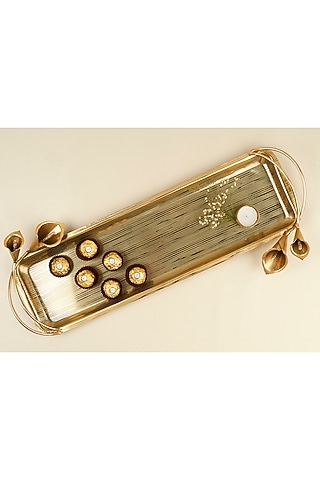 Golden Stainless Steel Oblong Tulip Tray by Koyo Studios