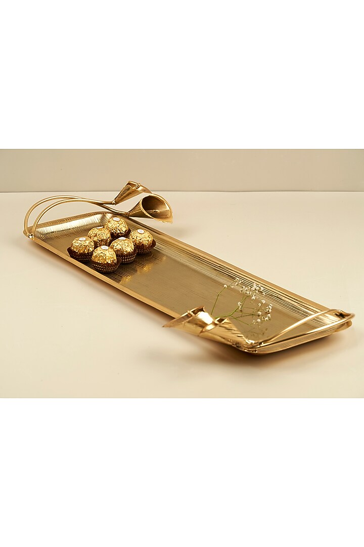 Golden Stainless Steel Oblong Tulip Tray by Koyo Studios at Pernia's Pop Up Shop