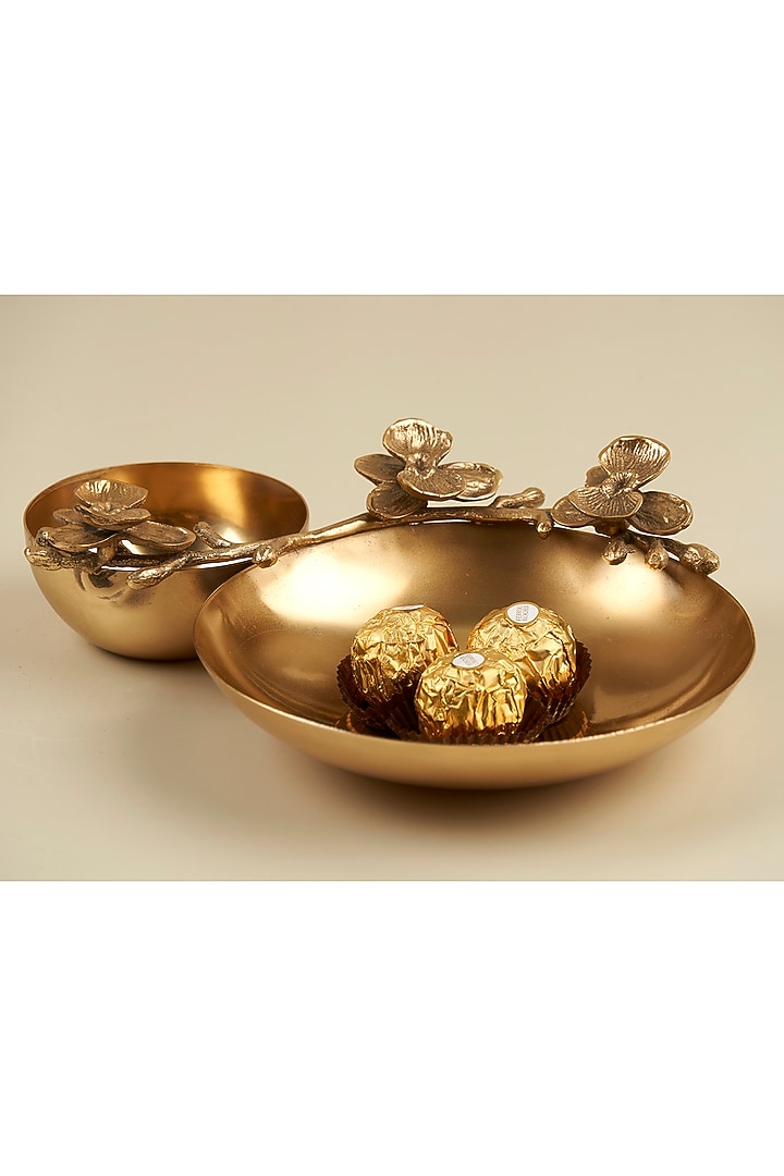 Golden Stainless Steel Chip & Dip Floral Bowl by Koyo Studios at Pernia's Pop Up Shop