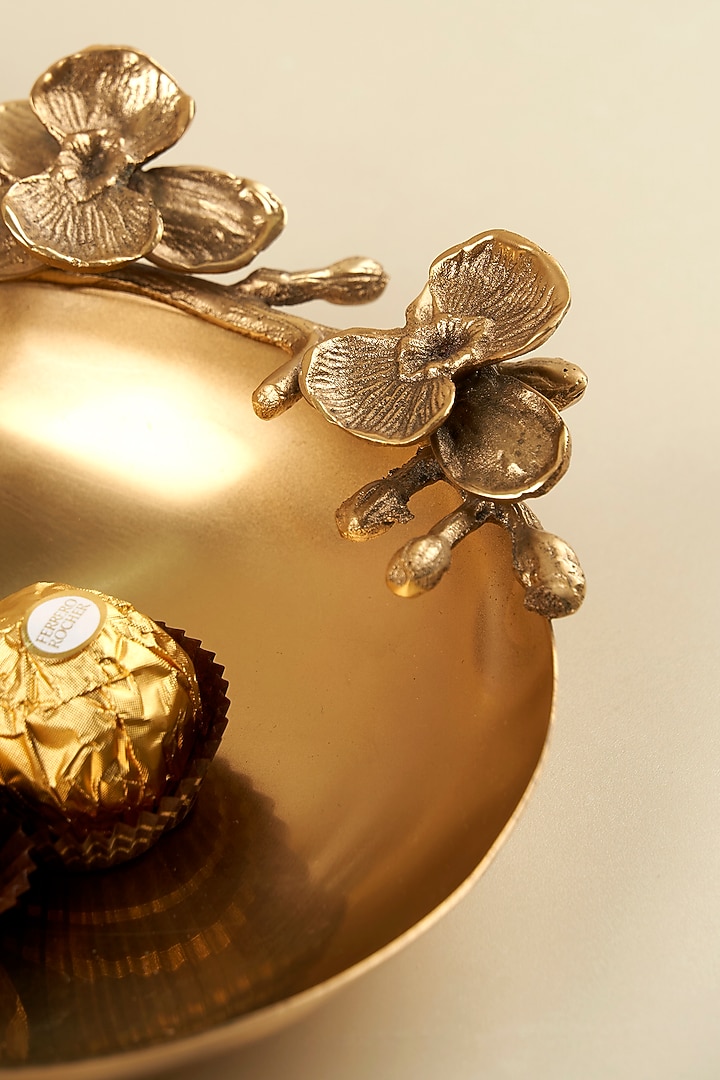 Golden Stainless Steel Chip & Dip Floral Bowl by Koyo Studios at Pernia's Pop Up Shop