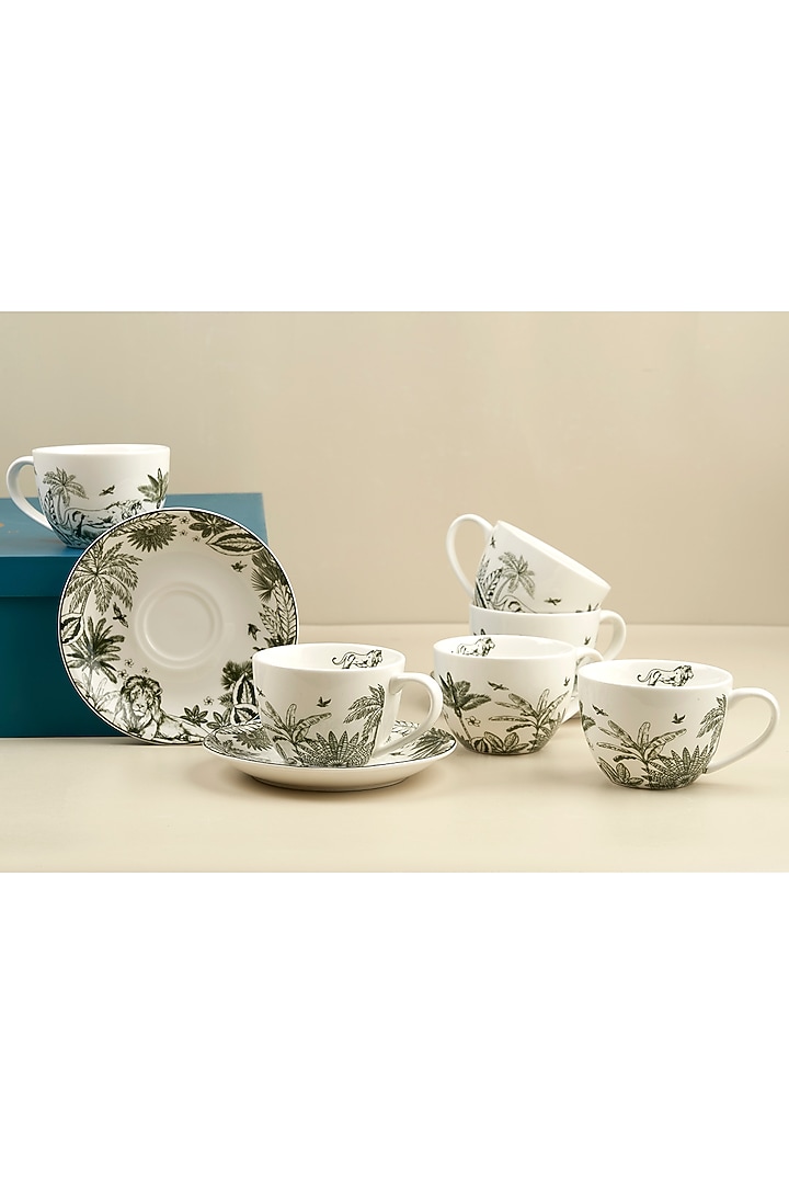 Green Porcelain Lush Safari Cup & Saucer Set by Koyo Studios at Pernia's Pop Up Shop