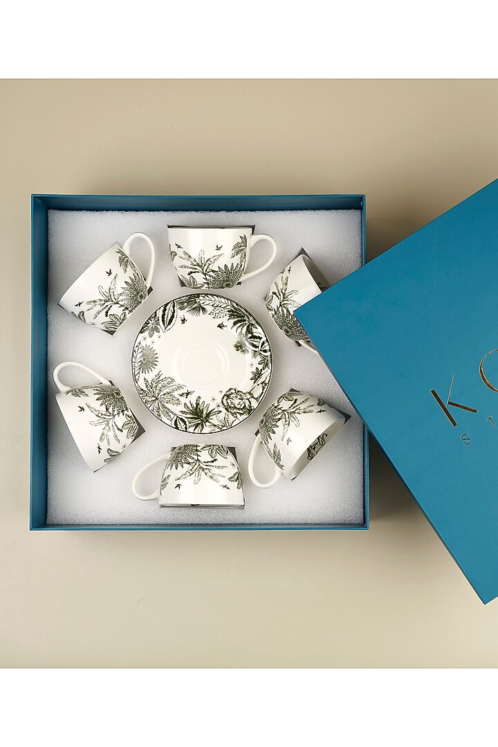 Green Porcelain Lush Safari Cup & Saucer Set by Koyo Studios at Pernia's Pop Up Shop