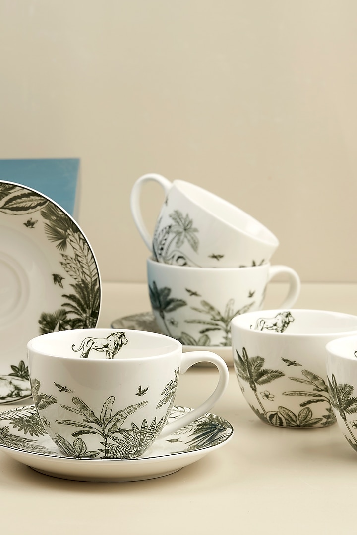 Green Porcelain Lush Safari Cup & Saucer Set by Koyo Studios