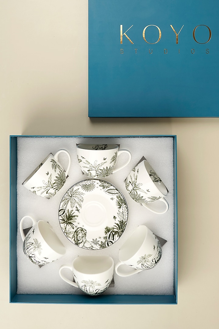 Green Porcelain Lush Safari Cup & Saucer Set by Koyo Studios at Pernia's Pop Up Shop