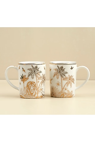 Gold Plated Porcelain Safari Mug Set Of 2 by Koyo Studios