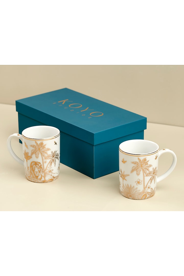 Gold Plated Porcelain Safari Mug Set Of 2 by Koyo Studios at Pernia's Pop Up Shop