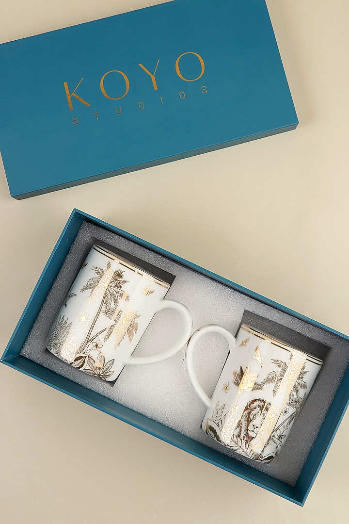Gold Plated Porcelain Safari Mug Set Of 2 by Koyo Studios at Pernia's Pop Up Shop