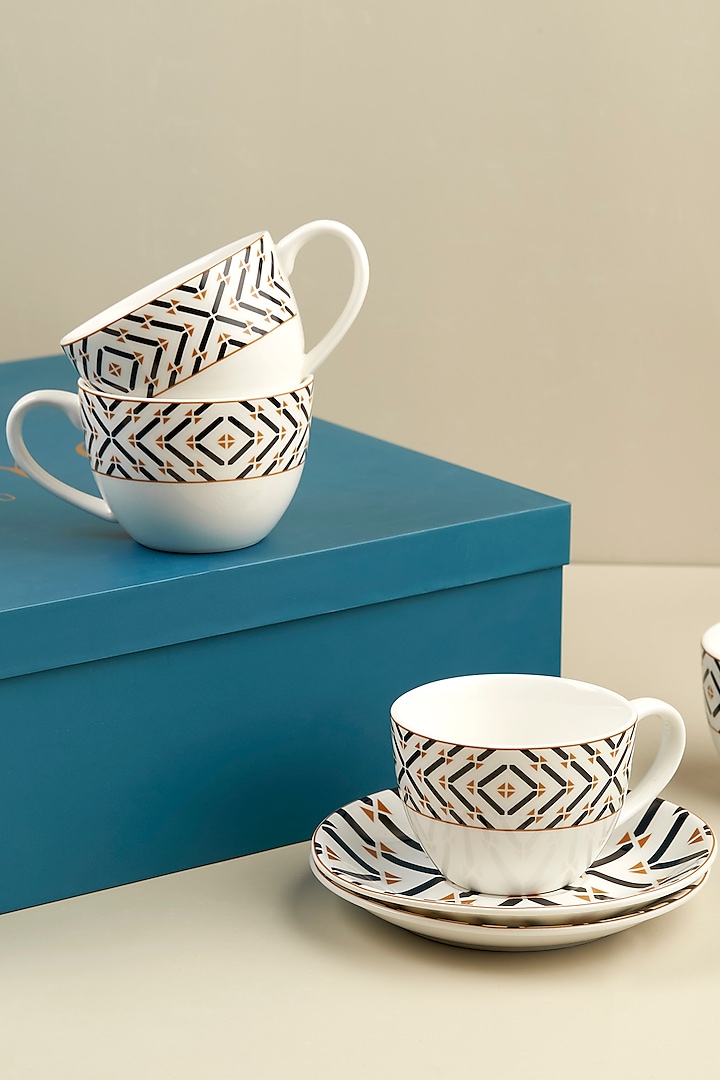 White & Black Grafica Porcelain Cup & Saucer Set by Koyo Studios