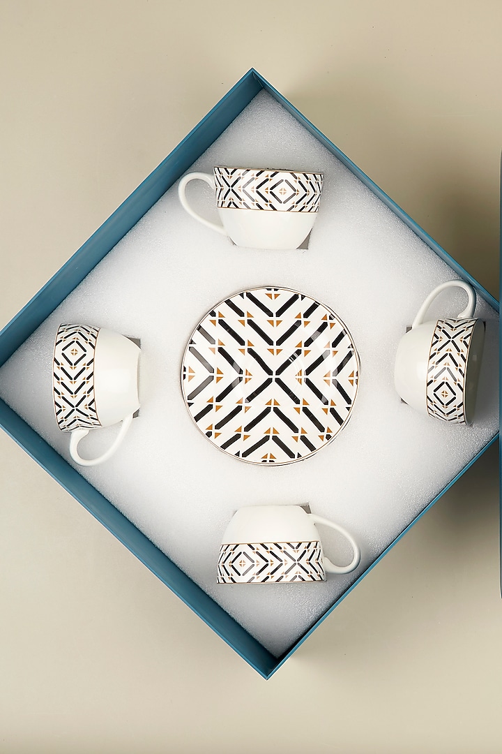 White & Black Grafica Porcelain Cup & Saucer Set by Koyo Studios at Pernia's Pop Up Shop