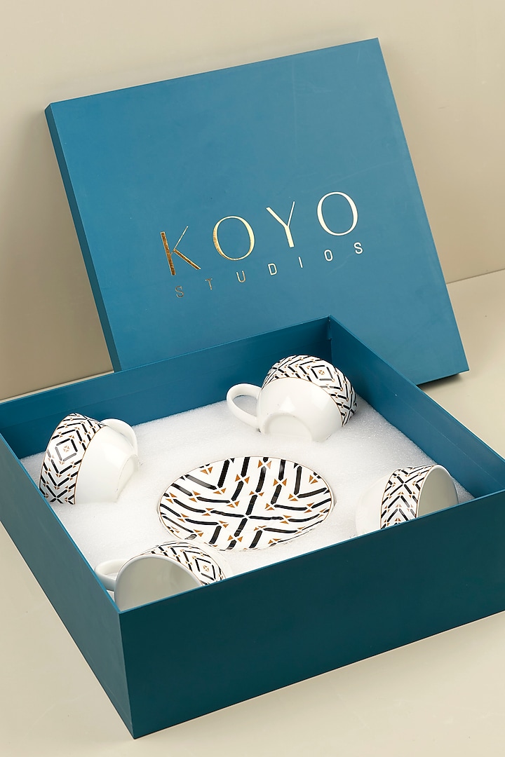 White & Black Grafica Porcelain Cup & Saucer Set by Koyo Studios at Pernia's Pop Up Shop