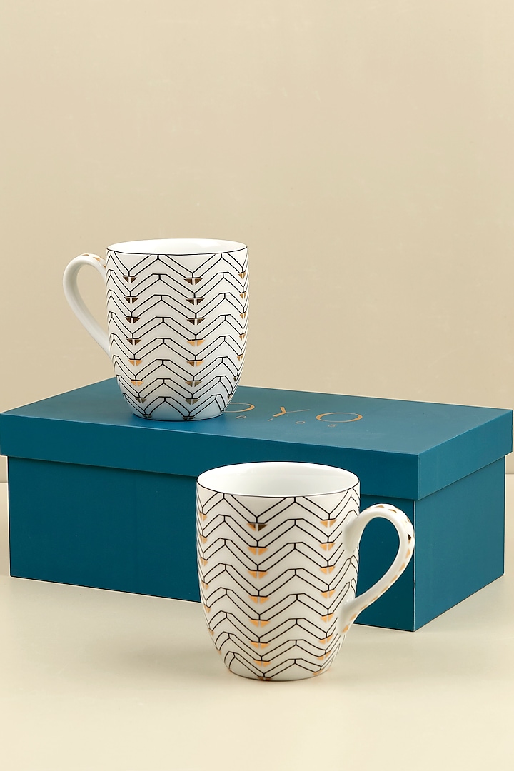 Gold Plated Porcelain Grafica Mug Set Of 2 by Koyo Studios