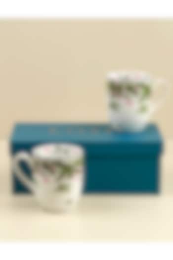 White & Green Porcelain Pichwai Mug Set Of 2 by Koyo Studios