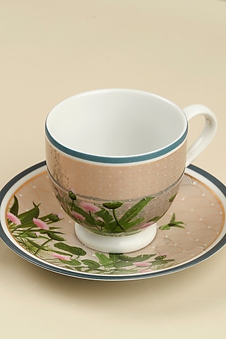 Gold Plated Porcelain Pichwai Cup & Saucer Set by Koyo Studios