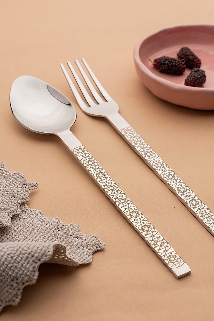 Silver Stainless Steel Cutlery Set by Koyo Studios 