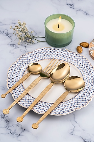 Gold Stainless Steel Cutlery Set by Koyo Studios 