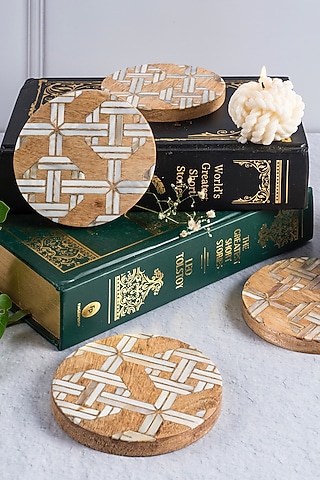 Light Brown Mango Wood Coaster Set by Koyo Studios 