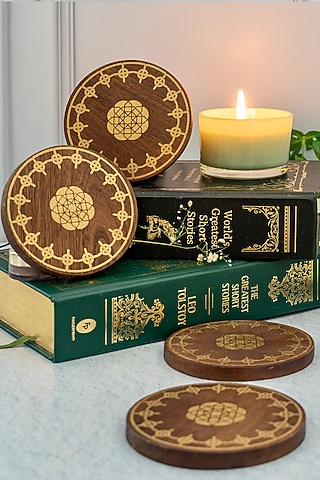 Brown Mango Wood Coaster Set by Koyo Studios 