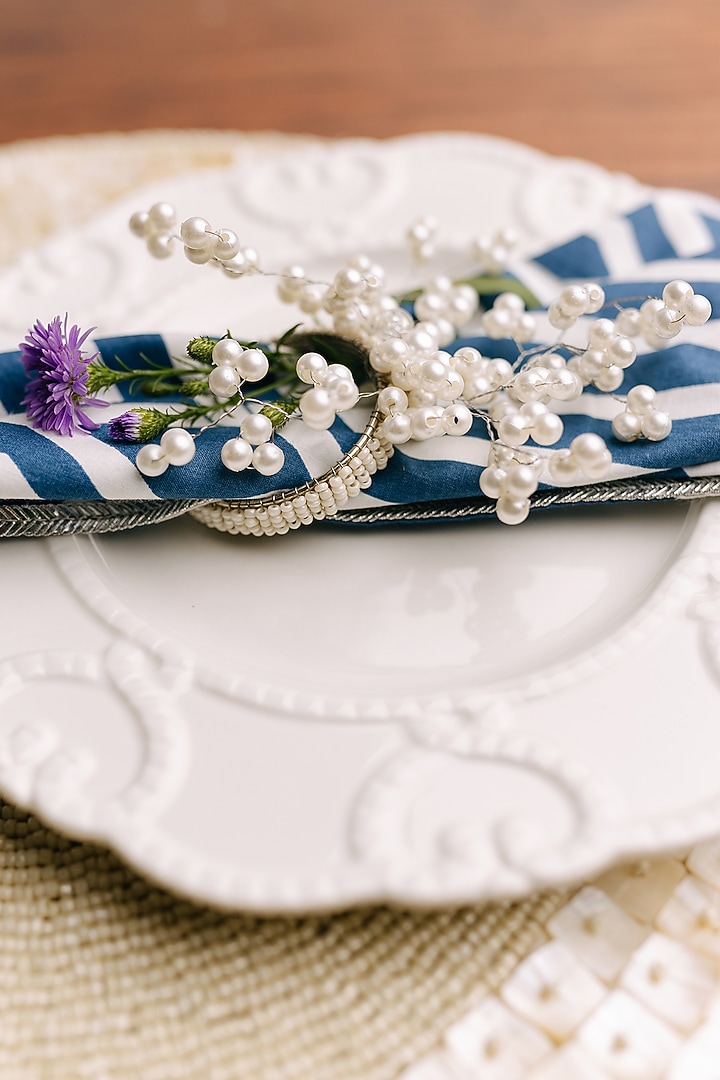 White Pearl Handwoven Napkin Ring Set by Koyo Studios at Pernia's Pop Up Shop