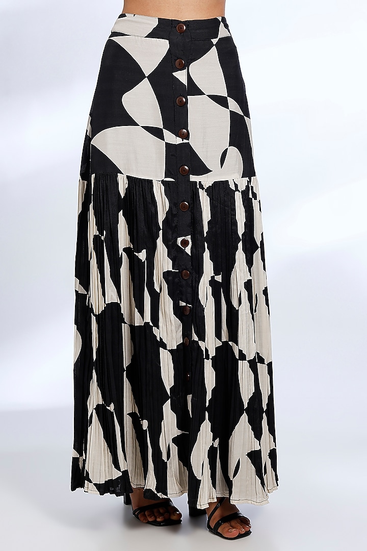 Black & White Muslin Cotton Silk Abstract Digital Printed Maxi Skirt by Koai at Pernia's Pop Up Shop