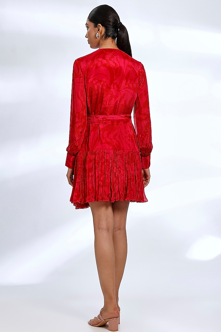 Hot Pink & Red Chiffon Digital Printed Mini Vacation Dress by Koai at Pernia's Pop Up Shop