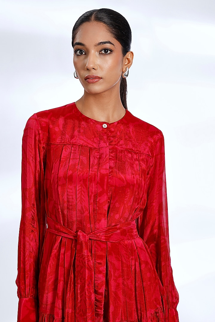 Hot Pink & Red Chiffon Digital Printed Mini Vacation Dress by Koai at Pernia's Pop Up Shop