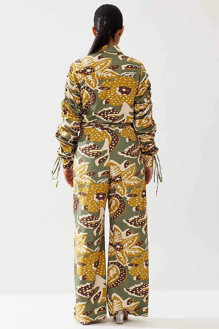 Olive Green & Mustard Poplin Cotton Floral Shirt by Koai at Pernia's Pop Up Shop