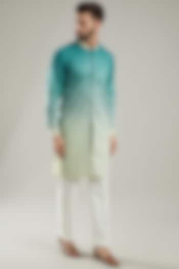 Turquoise Ombre Embroidered Kurta Set by KODEXRAUL